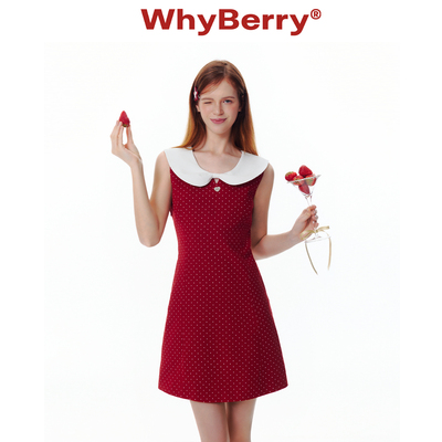 WhyBerry 25SS“莓果芭菲”蝴蝶结领无袖裙红色波点撞色连衣裙夏