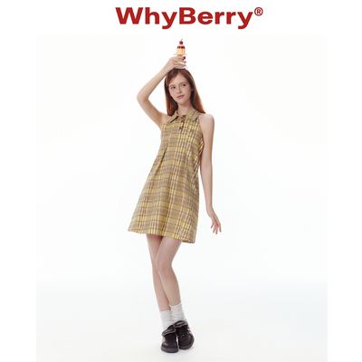 WhyBerry 25SS“蜜糖雪酪”复古挂脖连衣裙宽松A字甜辣无袖裙夏季