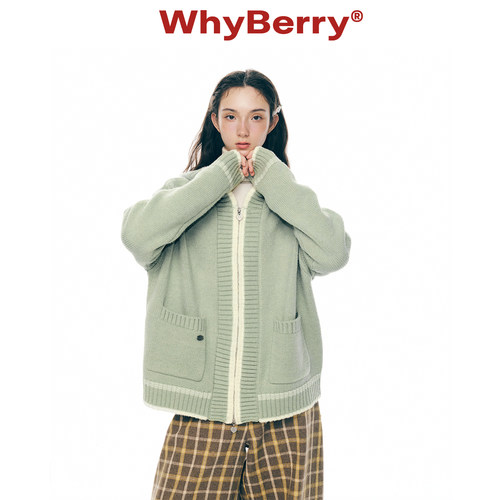 WhyBerry 25AW“绒雪小记”学院风针织连帽开衫双拉链毛衣外套