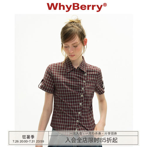 WhyBerry 26SS“限时夏恋”复古格纹短袖衬衫女韩系夏季显瘦上衣