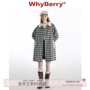 复古格纹风衣中长款 蓝莓华夫饼 英伦风外套秋冬 24AW WhyBerry