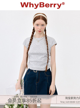 WhyBerry 24SS“风铃恋歌”蝴蝶结绣花T恤显瘦收腰短袖碎花短上衣