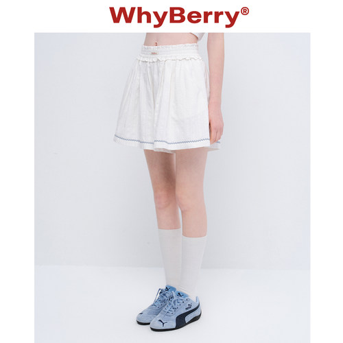 WhyBerry 26SS“落日海屿”白色松紧腰短裤女甜美洋气阔腿休闲裤