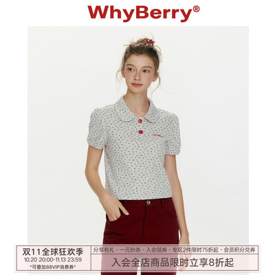 WhyBerry 26SS“小夏花语”碎花娃娃领短款上衣甜美韩系短袖t恤女