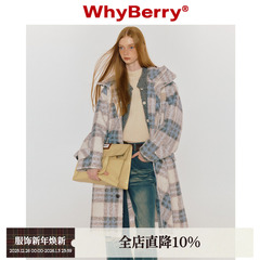 WhyBerry 23AW“气泡奶酥”粉色格子大衣慵懒保暖中长款外套秋冬