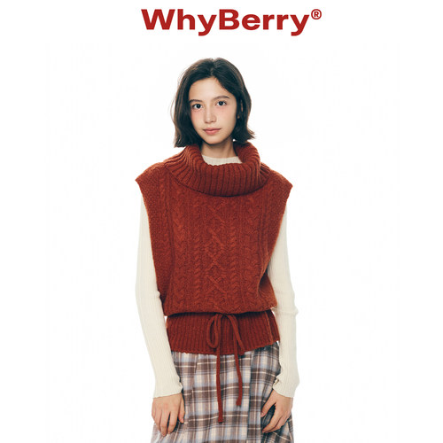 WhyBerry 25AW“ 冬雪恋屿”复古高领针织背心抽绳绑带套头毛衣女