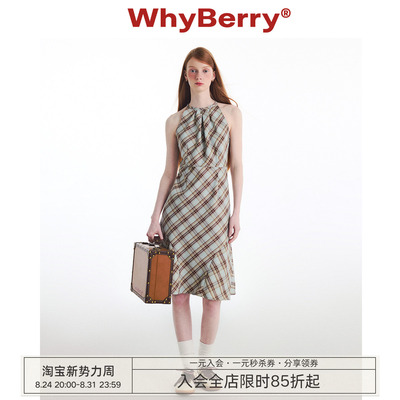 WhyBerry 24SS“曼波醒夏”格纹背心连衣裙长款吊带裙撞色设计