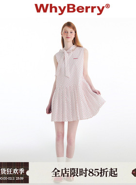 WhyBerry 24SS“波点派对”红白波点复古连衣裙微A深蓝色裙子夏日