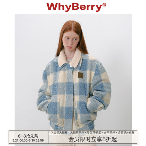WhyBerry 25AW“海盐华夫饼”格纹夹棉厚外套oversize棒球服秋冬