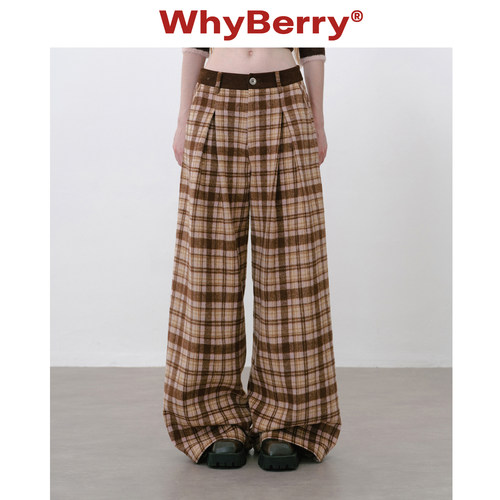 WhyBerry 25AW“英伦画报”原创小众格纹裤复古风慵懒显瘦阔腿裤