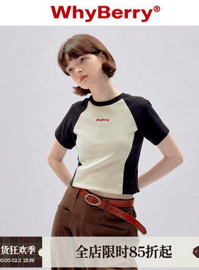 WhyBerry 23SS“末日钢琴手”黑白显瘦拼接时髦t恤短袖美式短上衣