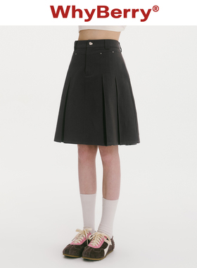 WhyBerry 25AW“可可生巧”A字百褶半裙百搭基础款裙子深色2025秋