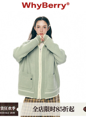 WhyBerry 25AW“绒雪小记”学院风针织连帽开衫双拉链毛衣外套