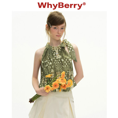 WhyBerry 26SS“星星藓”度假风波点吊带背心女挂脖系带甜美上衣