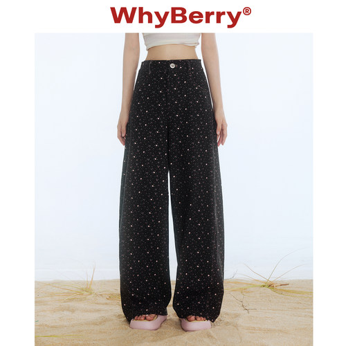 WhyBerry 25SS“云朵软糖”碎花休闲弯刀裤少女风春夏新款长裤