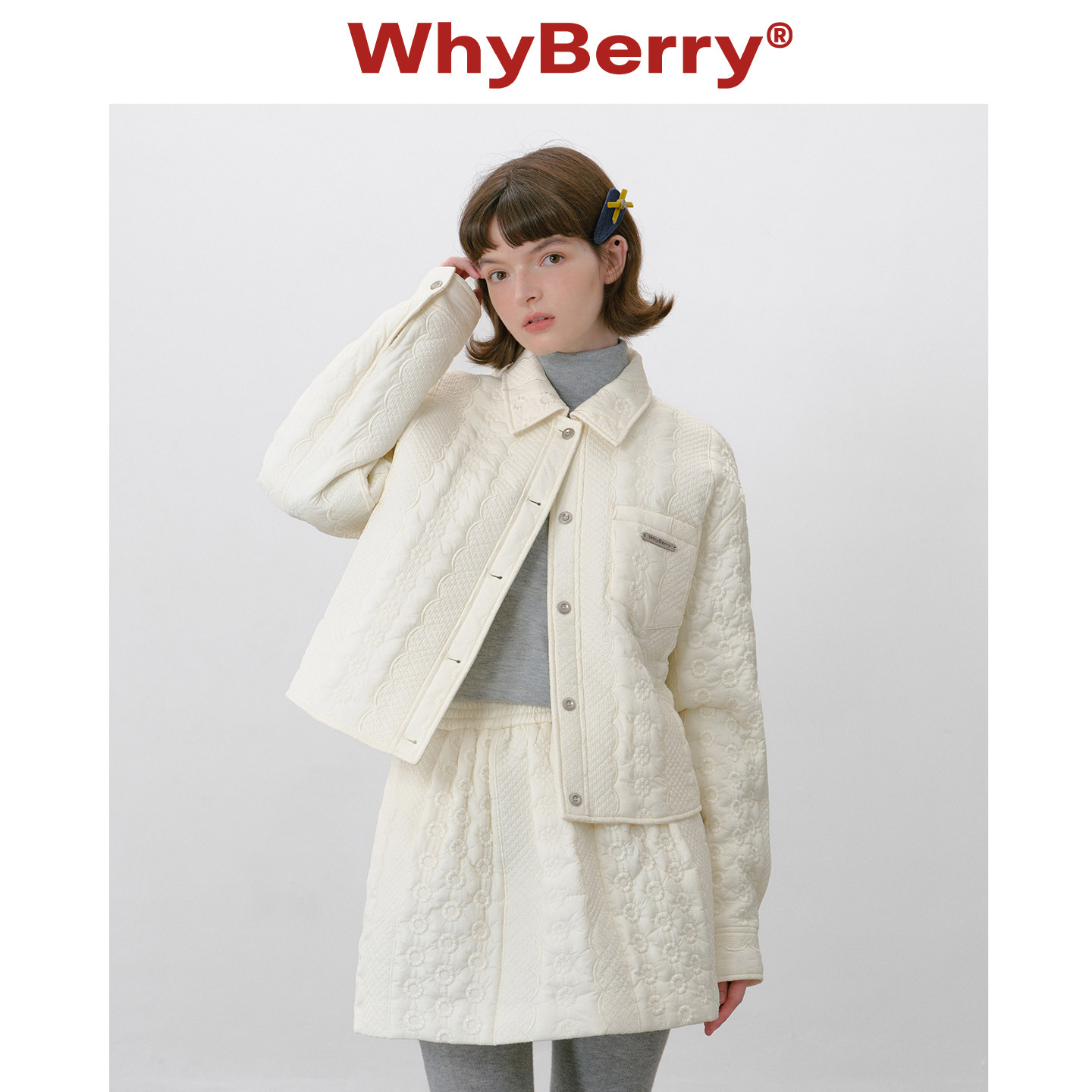 WhyBerry 25AW“莓子派”翻领落肩款绗棉衬衫格纹外套小个子秋冬