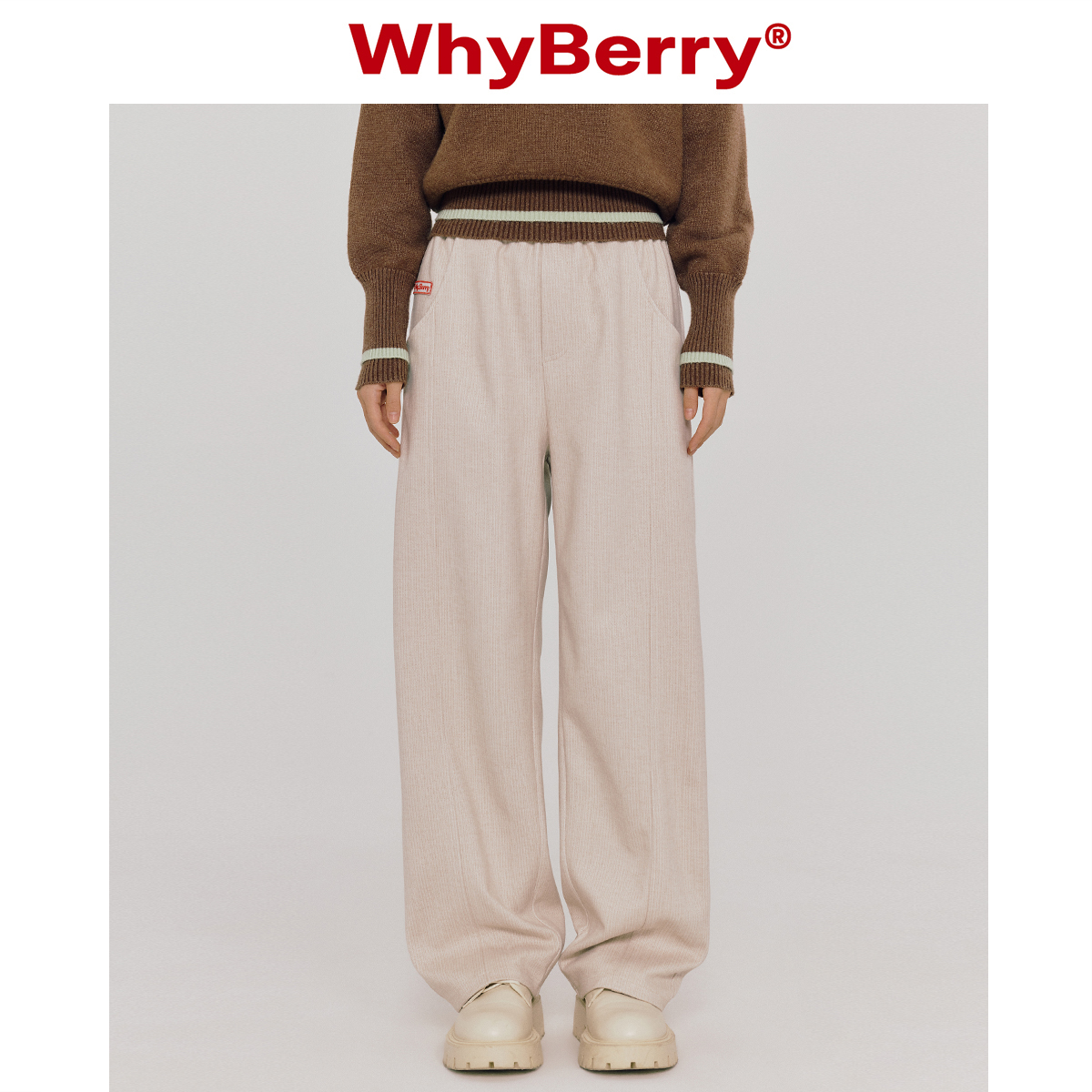 WhyBerry宽松腰毛呢休闲裤