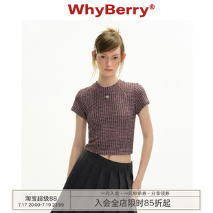 WhyBerry 26SS“炙烤菠萝”格纹撞色短袖t恤女甜辣修身短款上衣