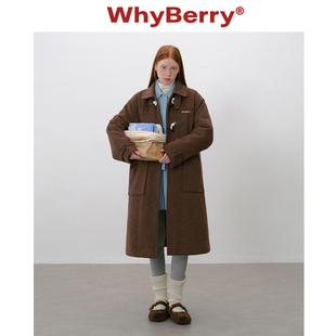 WhyBerry 草莓慕斯 牛角扣保暖外套落肩中长款 气质大衣女 25AW