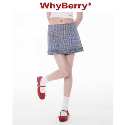 WhyBerry 25SS“摘星魔女”A字格纹复古裙子木耳边半裙短款设计