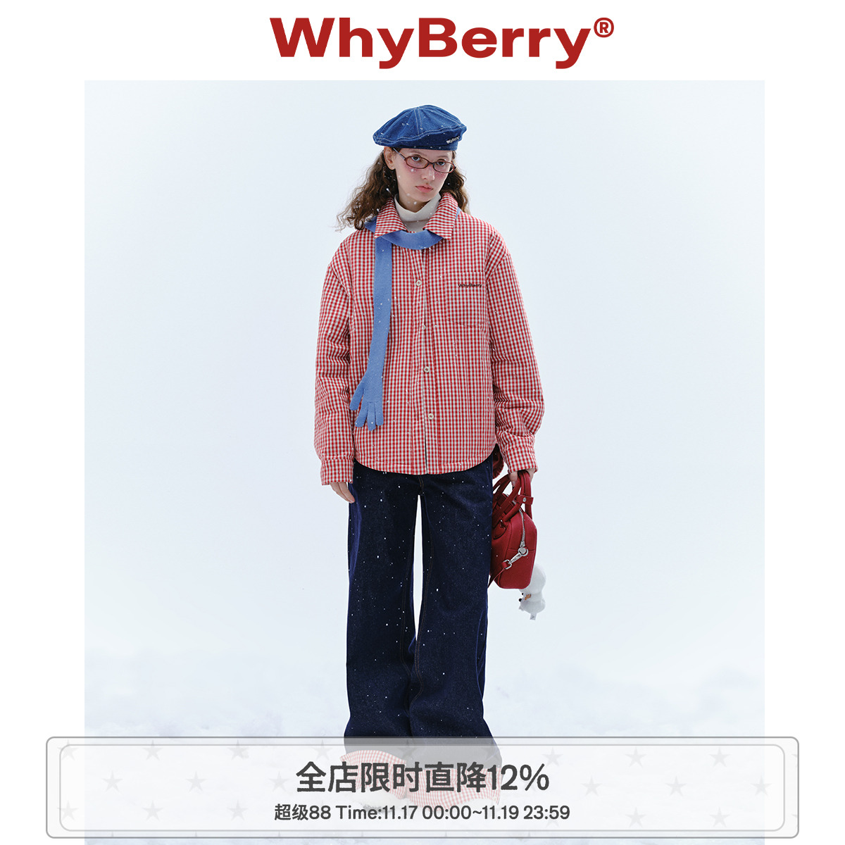 WhyBerry 24AW“莓巧松饼”撞色复古格纹棉服叠穿显瘦冬季外套女