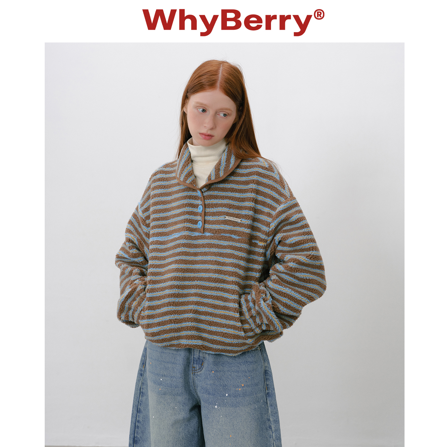 WhyBerry 25AW“海盐可露丽”条纹羔毛卫衣宽松加厚上衣外套女