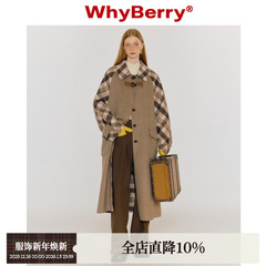 WhyBerry 23AW“榛果拿铁”撞色格纹长款大衣保暖百搭复古外套