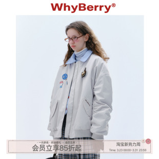 WhyBerry 24AW“FLY乐园”美式休闲飞行夹克外套百搭灰色2024秋冬