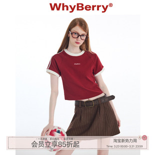 24SS 插肩袖 学院夏日 复古T恤撞色短袖 红色上衣女 美式 WhyBerry