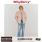 奶油华夫饼 WhyBerry 23AW 粉色格子羽绒服保暖外套白鸭绒内里