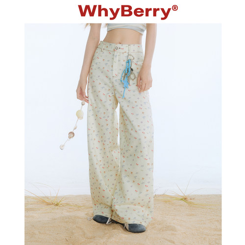WhyBerry 25SS“云朵软糖”碎花休闲弯刀裤少女风春夏新款长裤