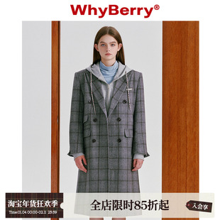 WhyBerry 23AW“恒温羊毛”复古长款格纹大衣宽松垫肩口袋外套