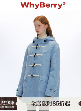 WhyBerry 24AW“泡芙学院”蓝色牛角扣大衣秋冬复古加厚毛呢外套