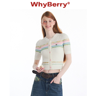 撞色蓝白针织上衣短款 WhyBerry 24SS 南法少女 少女风短袖