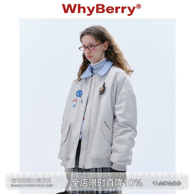 WhyBerry 24AW“FLY乐园”美式休闲飞行夹克外套百搭灰色2025秋冬