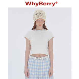 24SS WhyBerry 百搭纯色短袖 蕾丝爱心T恤修身 上衣女 贩卖心动