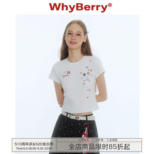 WhyBerry 25SS“纽扣海星”圆领印花短款t恤复古文艺俏皮减龄短袖
