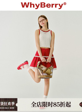 WhyBerry 25SS“樱桃芝士卷”蕾丝修身拼色背心短款少女风上衣
