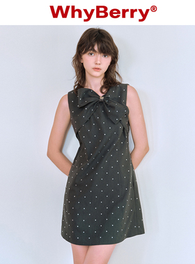 WhyBerry 24SS“星的重奏”微A无袖连衣裙不规则蝴蝶结修身裙子女