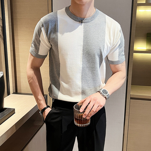 黑白配宽松针织短袖圆领T恤TEE 黑 ST60/P58控88图片