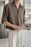 轻熟风中袖男士V领宽松衬衫白色S125/P58控88，男装衬衫，电商A242