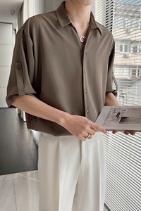 轻熟风中袖男士V领宽松衬衫 白色 S125/P58 控88图片