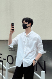 轻熟风连帽宽松衬衫黑色S131/P75控98，男装衬衫，电商A242