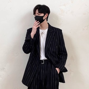 50羊毛男士条纹宽松西装 黑色 X222/P198 控248，男装西服套装，电商A242