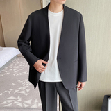 轻熟风无领设计一粒扣宽松休闲西装黑X168/P165控198，男装西服套装，电商A242