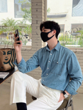 轻熟风男士宽松牛仔衬衫深蓝S132/P6898，男装衬衫，电商A242