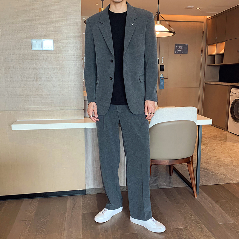 轻熟风色织面料宽松休闲男士西装黑X160/P175控198，男装西服套装，电商A242