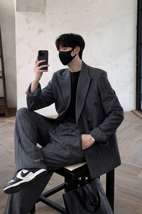 50羊毛男士条纹宽松西装 灰色 X222/P198 控248图片