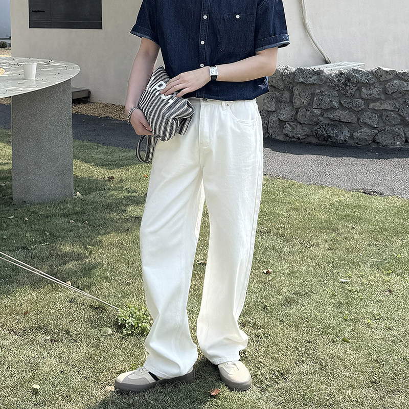 纯色宽松休闲直筒白色牛仔裤N07/P85 控135图片