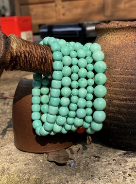 高瓷变色纯色绿松石手串古风手链女串珠玉石单圈叠戴国风手链散珠